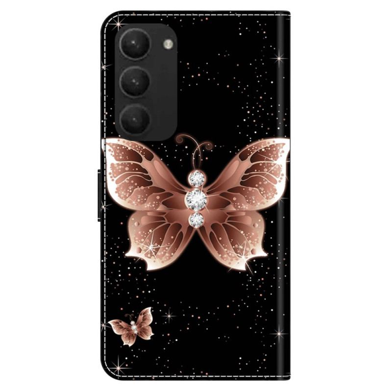 Housse Samsung Galaxy S24 Plus 5G Papillon Diamants Roses