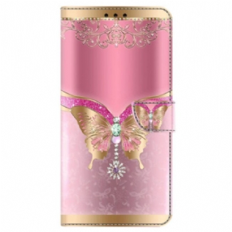 Housse Samsung Galaxy S24 Plus 5G Papillon Rose et Or