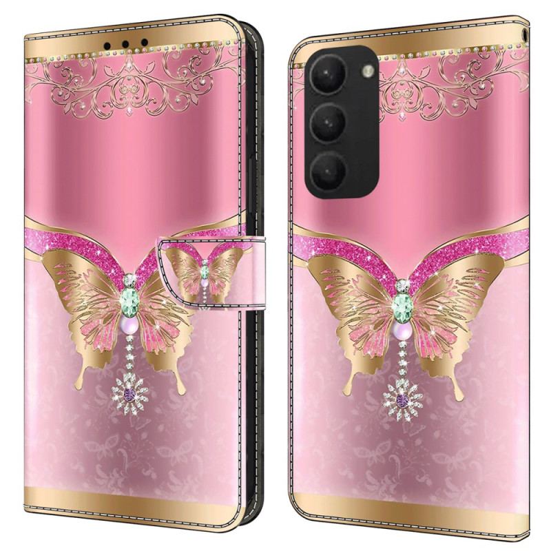 Housse Samsung Galaxy S24 Plus 5G Papillon Rose et Or