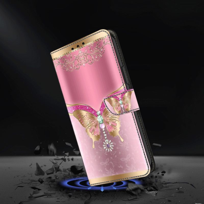 Housse Samsung Galaxy S24 Plus 5G Papillon Rose et Or