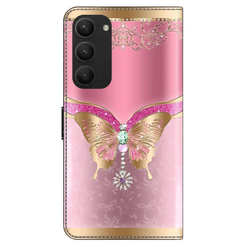 Housse Samsung Galaxy S24 Plus 5G Papillon Rose et Or