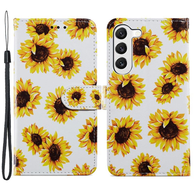 Housse Samsung Galaxy S24 Plus 5G Tournesols à Lanière