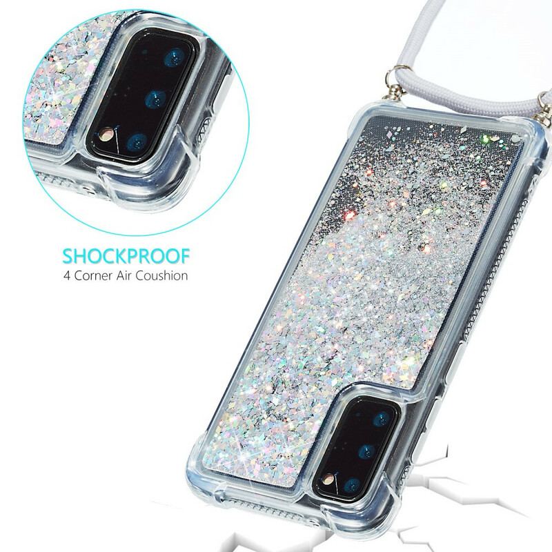 Coque Samsung Galaxy S20 Paillettes avec Cordon