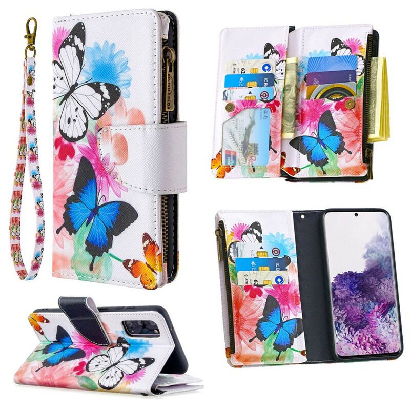 Housse Samsung Galaxy S20 Poche Zippée Papillons