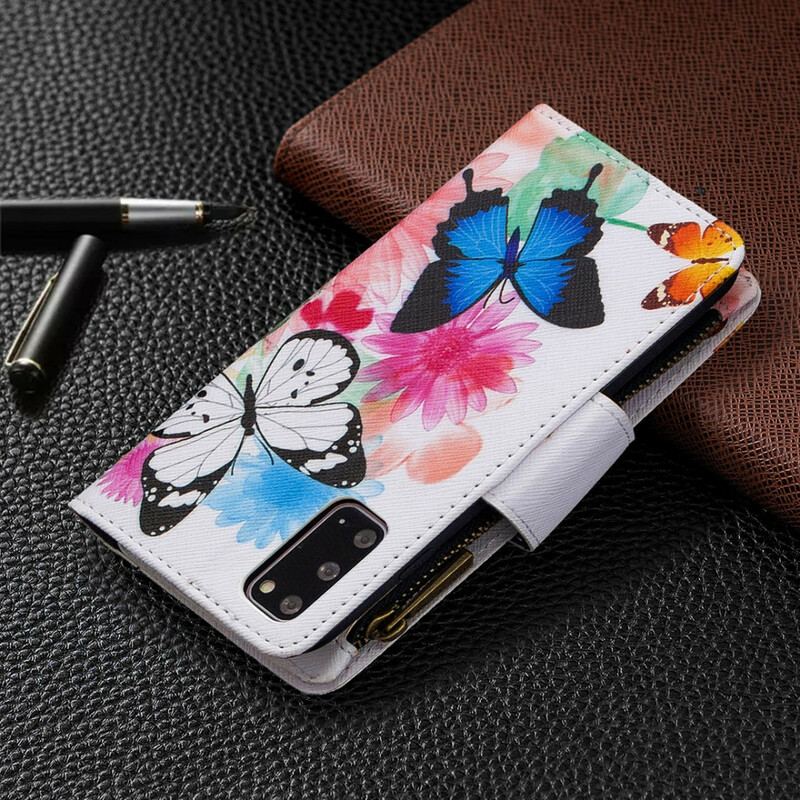 Housse Samsung Galaxy S20 Poche Zippée Papillons