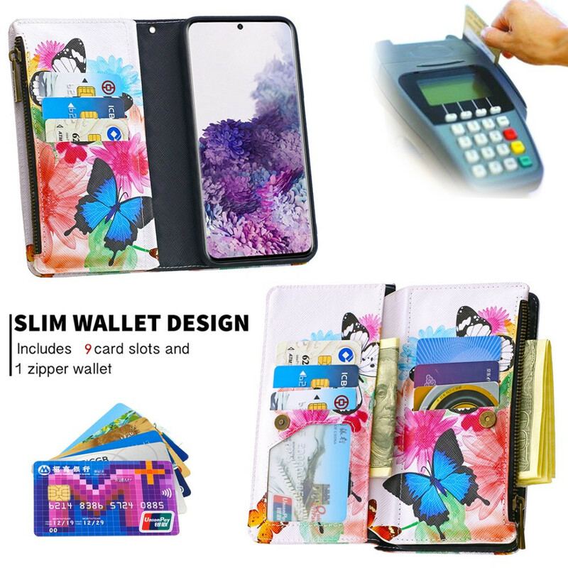 Housse Samsung Galaxy S20 Poche Zippée Papillons