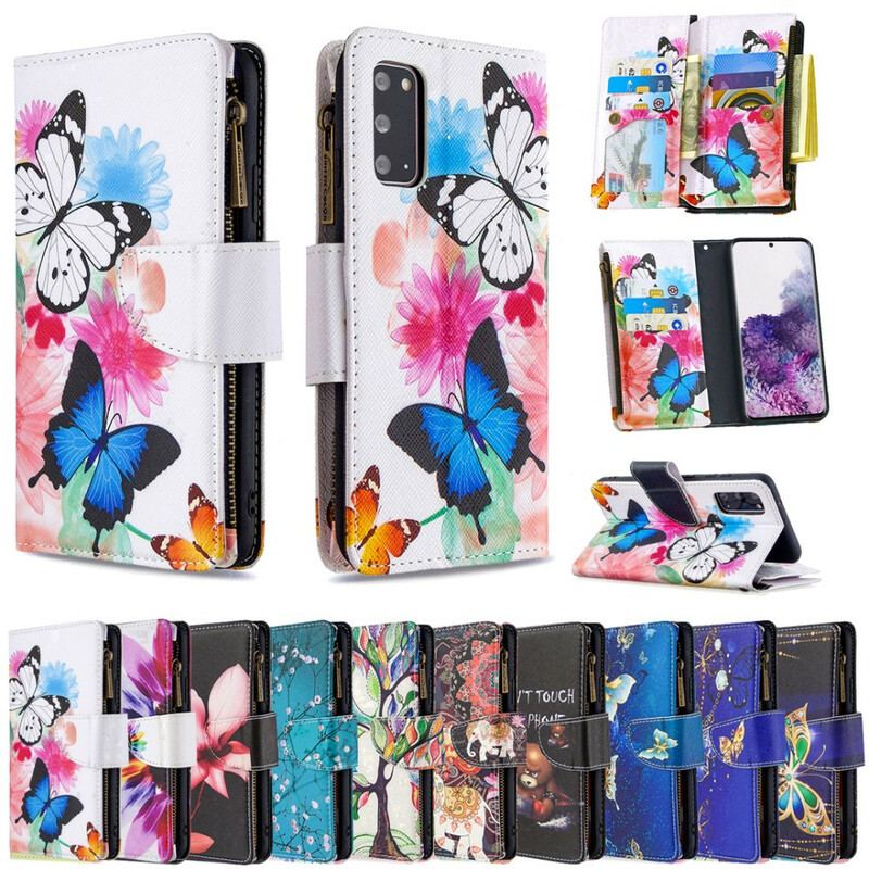 Housse Samsung Galaxy S20 Poche Zippée Papillons