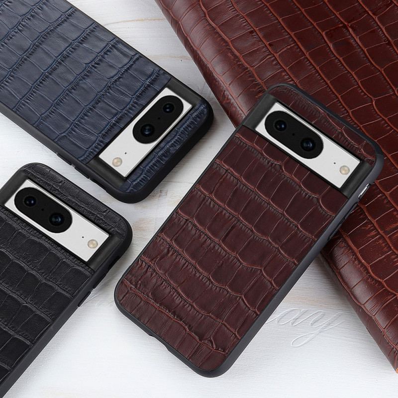 Coque Google Pixel 8 Véritable Cuir Style Crocodile