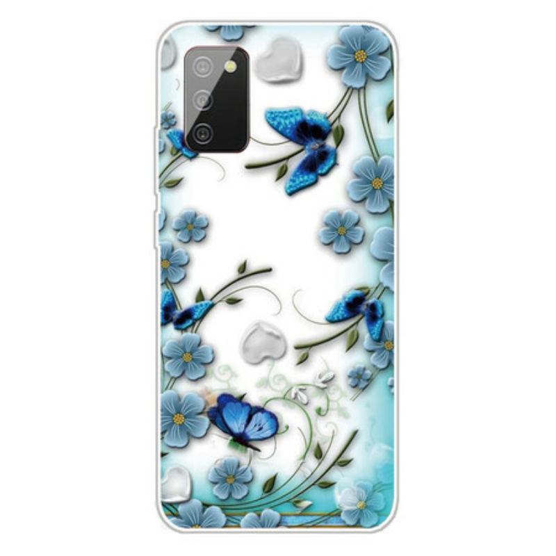 Coque Samsung Galaxy A02s Transparente Papillons et Fleurs Rétros