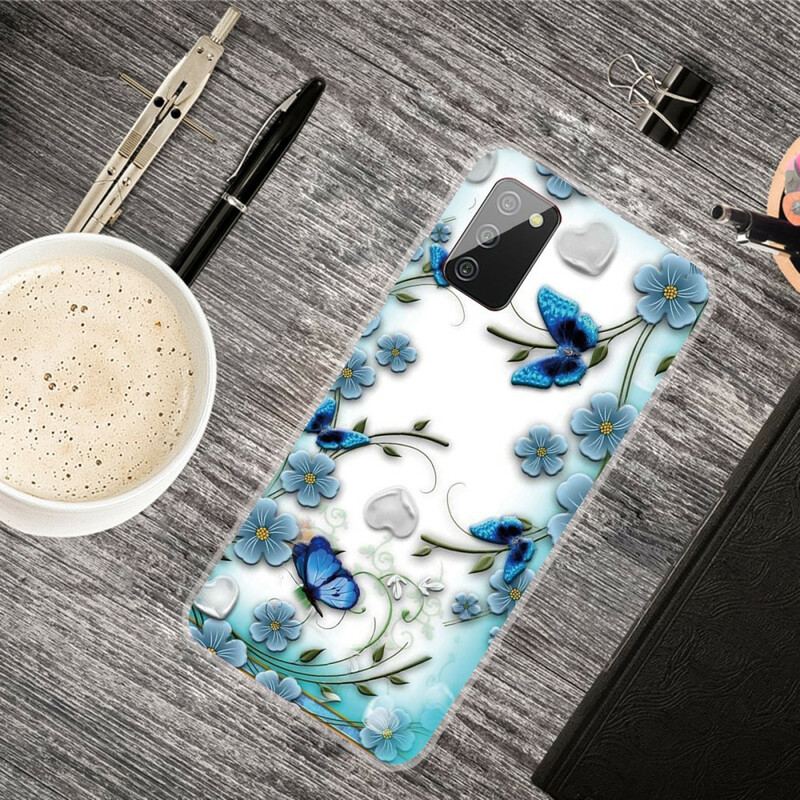 Coque Samsung Galaxy A02s Transparente Papillons et Fleurs Rétros