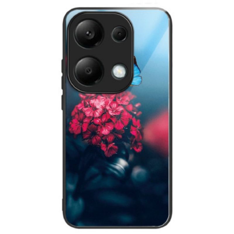 Coque Xiaomi Redmi Note 13 Pro 4G / Poco M6 Pro 4G Verre Trempé Fleurs Rouges et Papillons