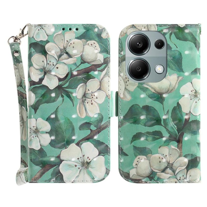 Housse Xiaomi Redmi Note 13 Pro 4G / Poco M6 Pro 4G Fleurs Aquarelle à Lanière