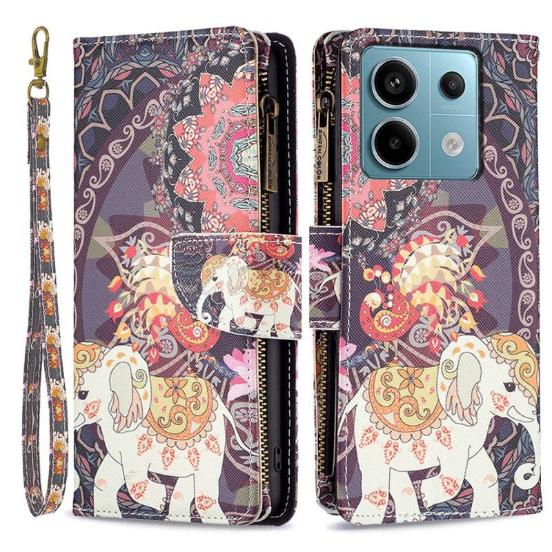 Housse Xiaomi Redmi Note 13 Pro 4G / Poco M6 Pro 4G Portefeuille Éléphant Tribal à Lanière