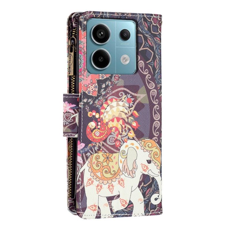 Housse Xiaomi Redmi Note 13 Pro 4G / Poco M6 Pro 4G Portefeuille Éléphant Tribal à Lanière