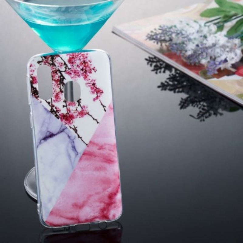 Coque Samsung Galaxy A40 Marbrée Fleurs de Prunier