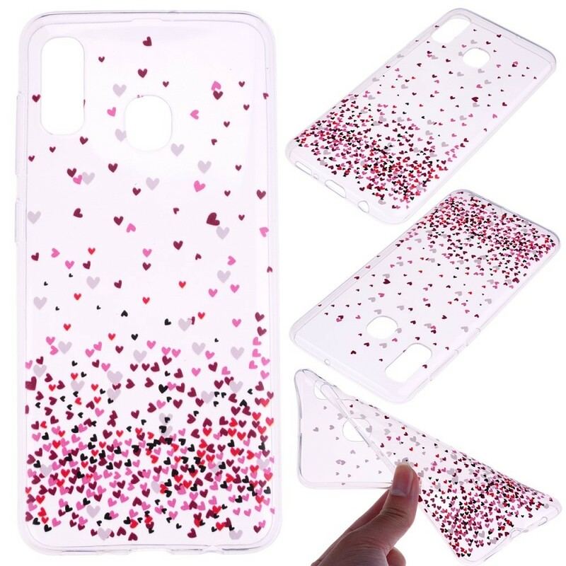 Coque Samsung Galaxy A40 Transparente Multiples Coeurs Rouges