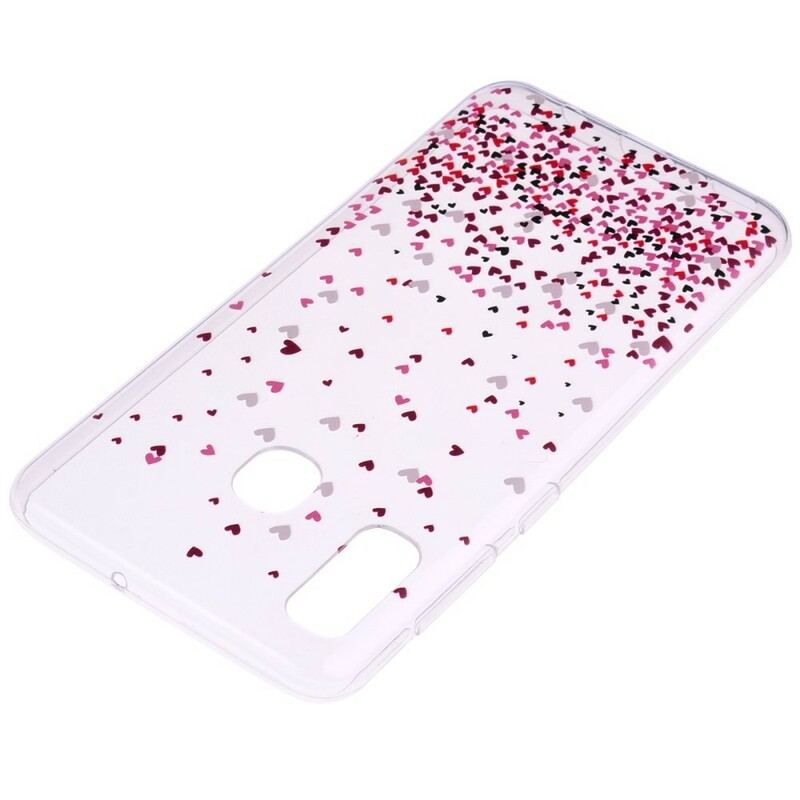 Coque Samsung Galaxy A40 Transparente Multiples Coeurs Rouges