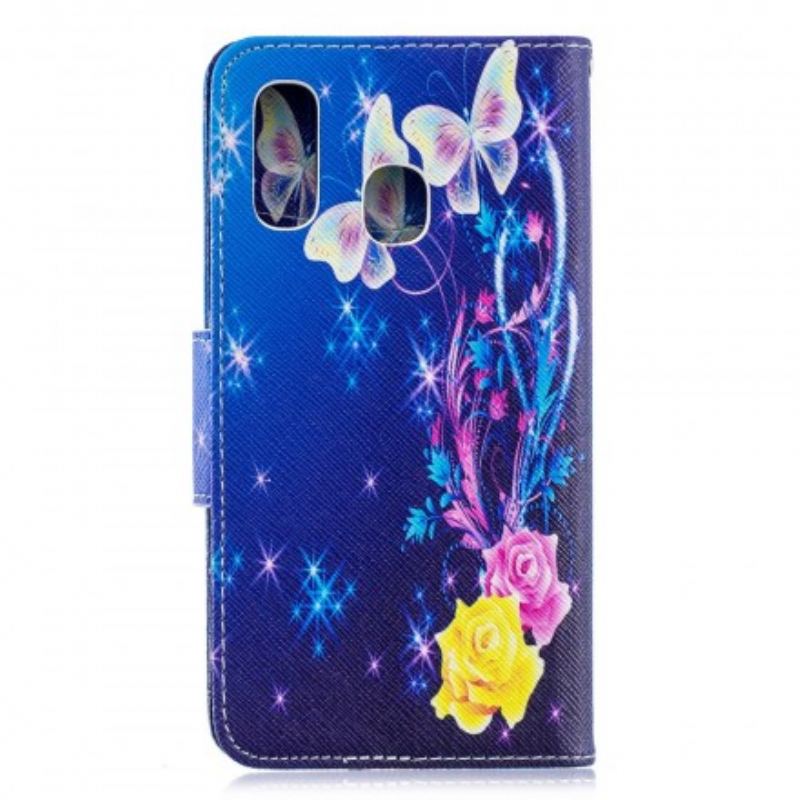 Housse Samsung Galaxy A40 Papillons colorés dans la Nuit