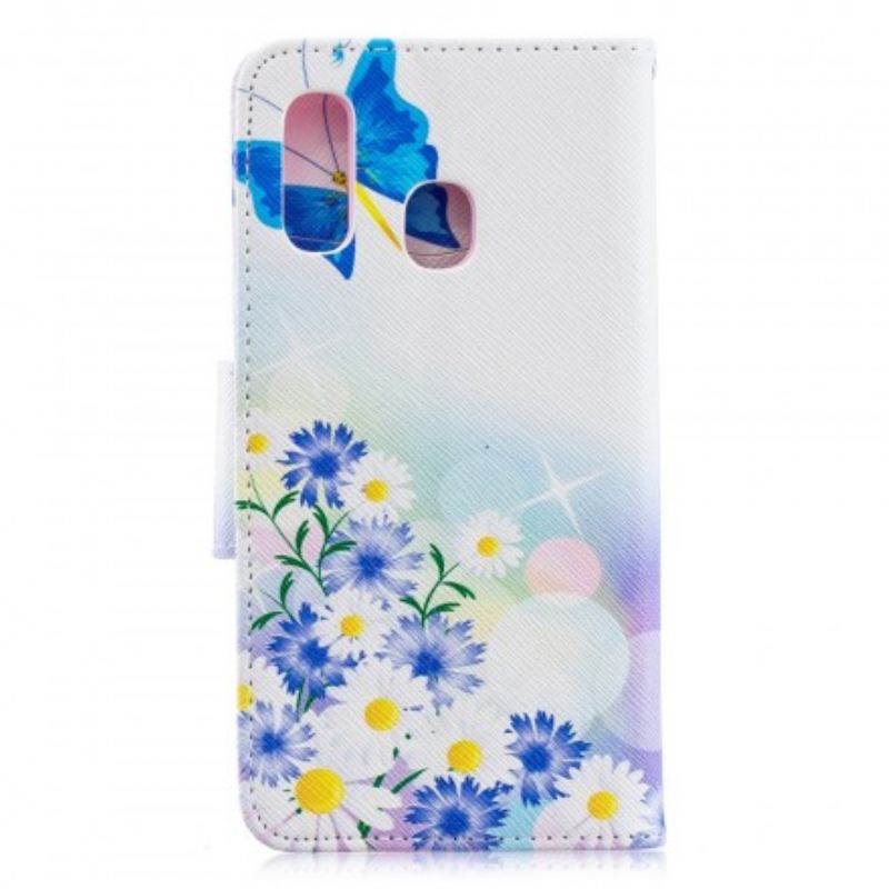 Housse Samsung Galaxy A40 Papillons et Fleurs Peint