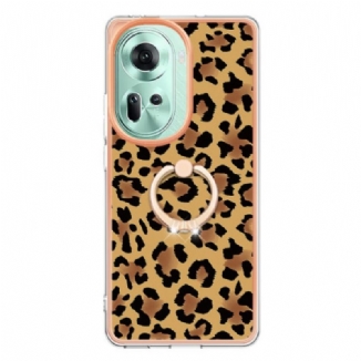 Coque Oppo Reno 11 5G Anneau-Support Imprimé Léopard