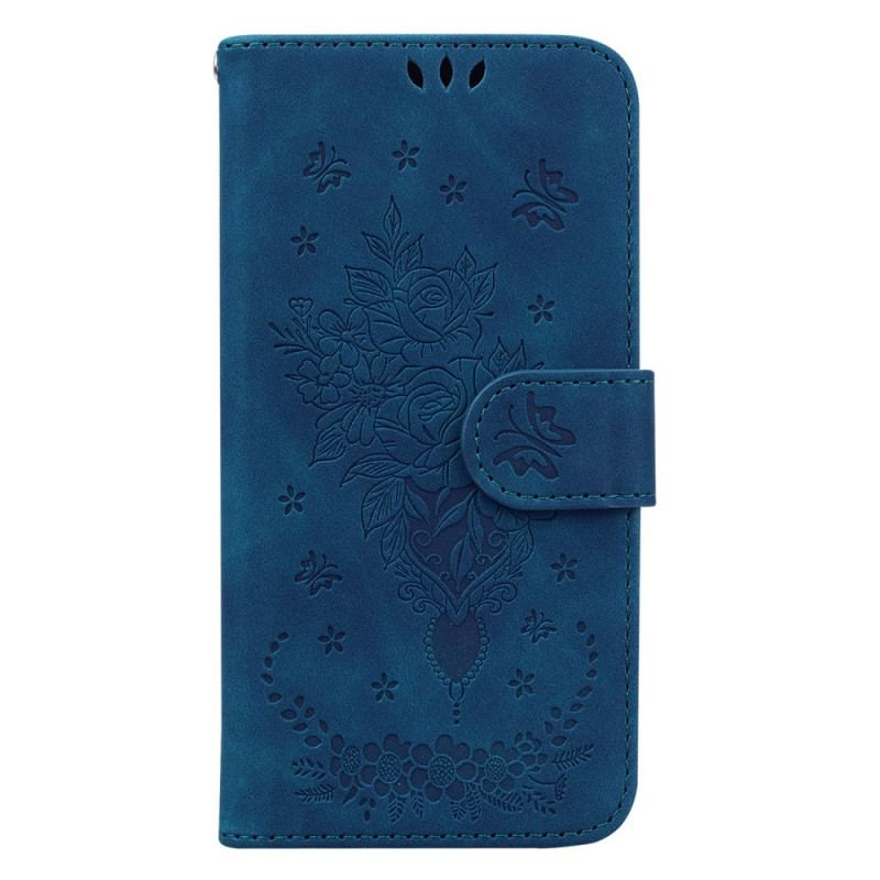 Housse Oppo Reno 11 5G Effet Daim Motif Fleurs à Lanière