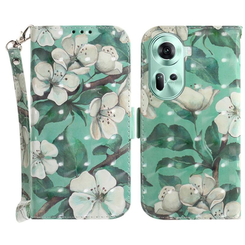 Housse Oppo Reno 11 5G Fleurs Aquarelles à Lanière