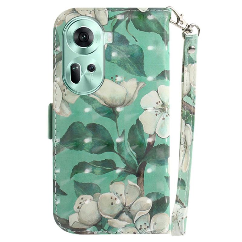 Housse Oppo Reno 11 5G Fleurs Aquarelles à Lanière