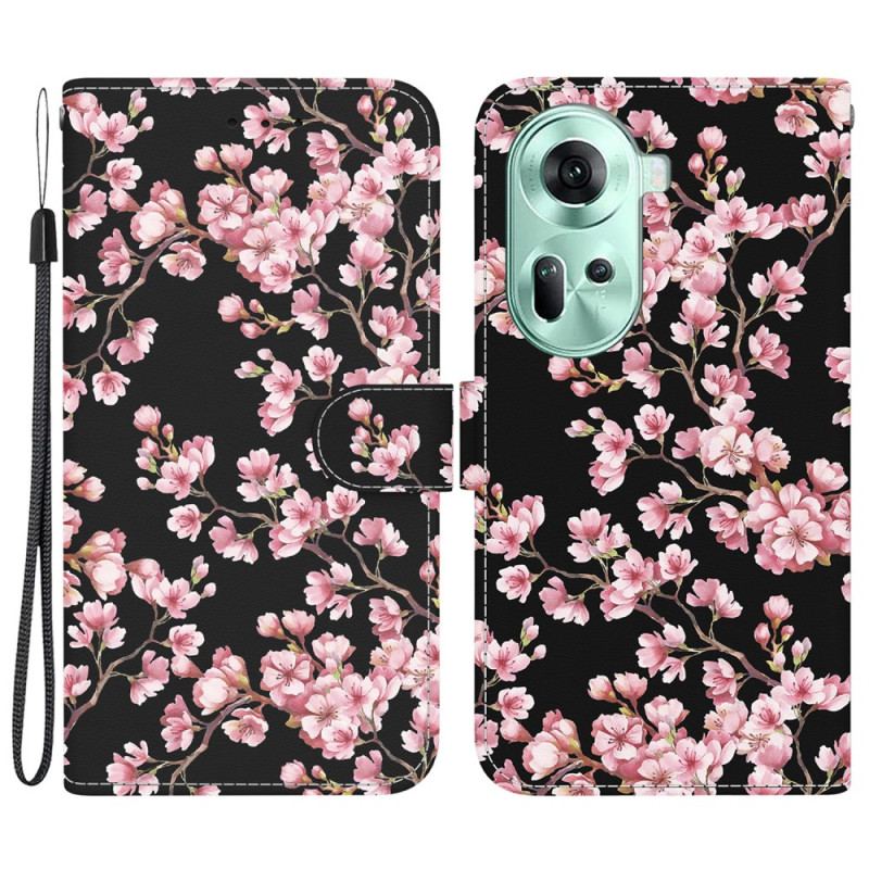 Housse Oppo Reno 11 5G Fleurs de Prunier à Lanière