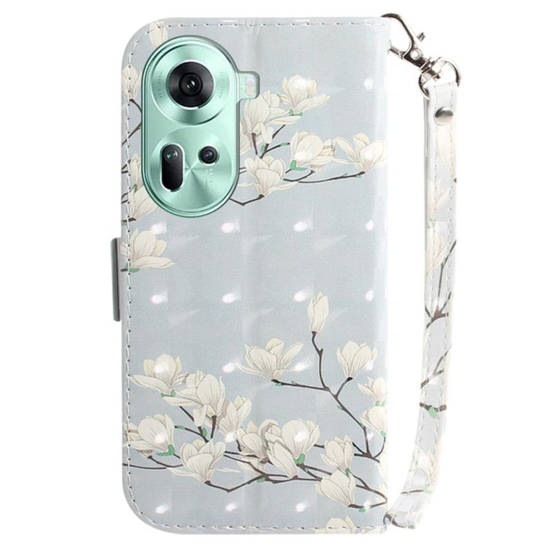 Housse Oppo Reno 11 5G Magnolias à Lanière