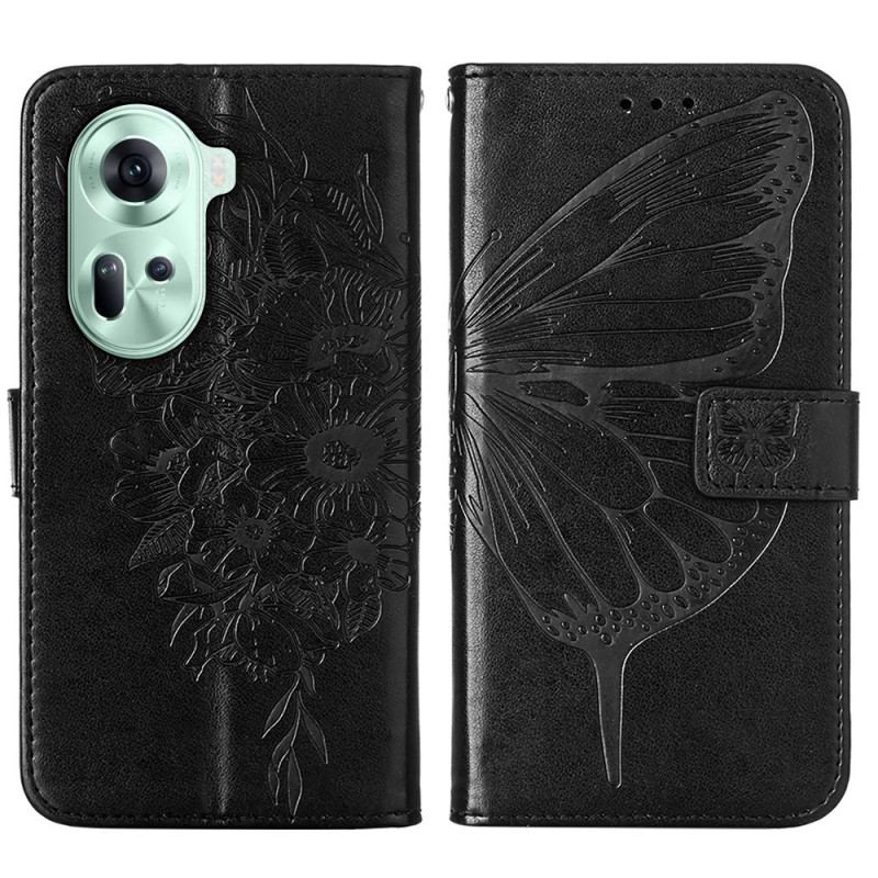 Housse Oppo Reno 11 5G Papillon Floral à Lanière