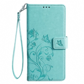 Housse Oppo Reno 11 5G Papillons et Fleurettes à Lanière