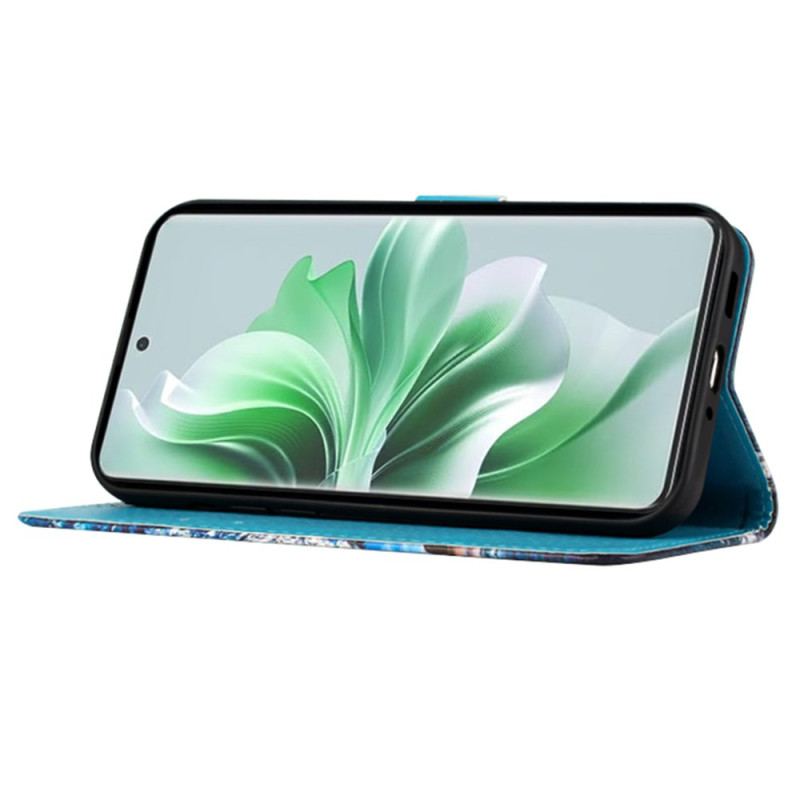 Housse Oppo Reno11 5G Papillons et Coeurs à Lanière