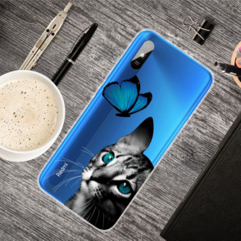 Coque Xiaomi Redmi 9A Chat et Papillon