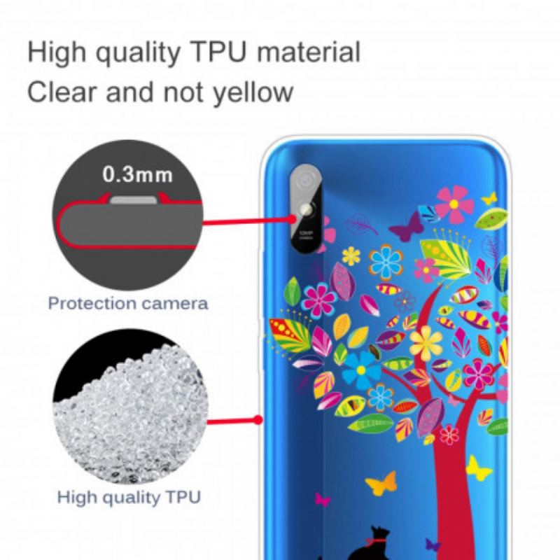 Coque Xiaomi Redmi 9A Chat sous l'Arbre Coloré