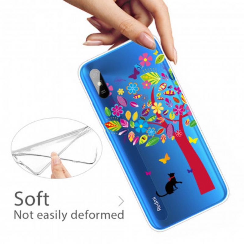 Coque Xiaomi Redmi 9A Chat sous l'Arbre Coloré