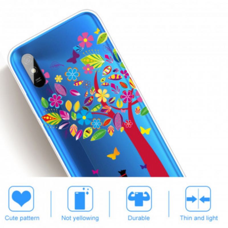 Coque Xiaomi Redmi 9A Chat sous l'Arbre Coloré