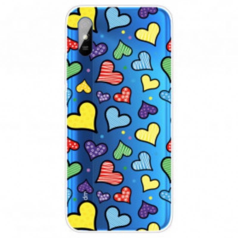 Coque Xiaomi Redmi 9A Coeurs Multicolors