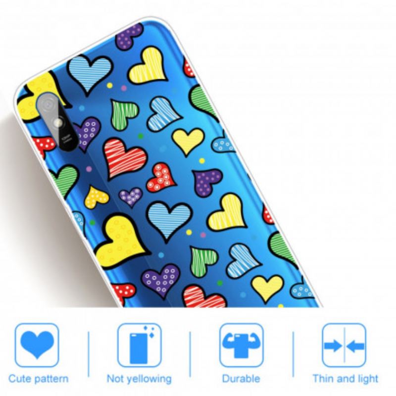 Coque Xiaomi Redmi 9A Coeurs Multicolors