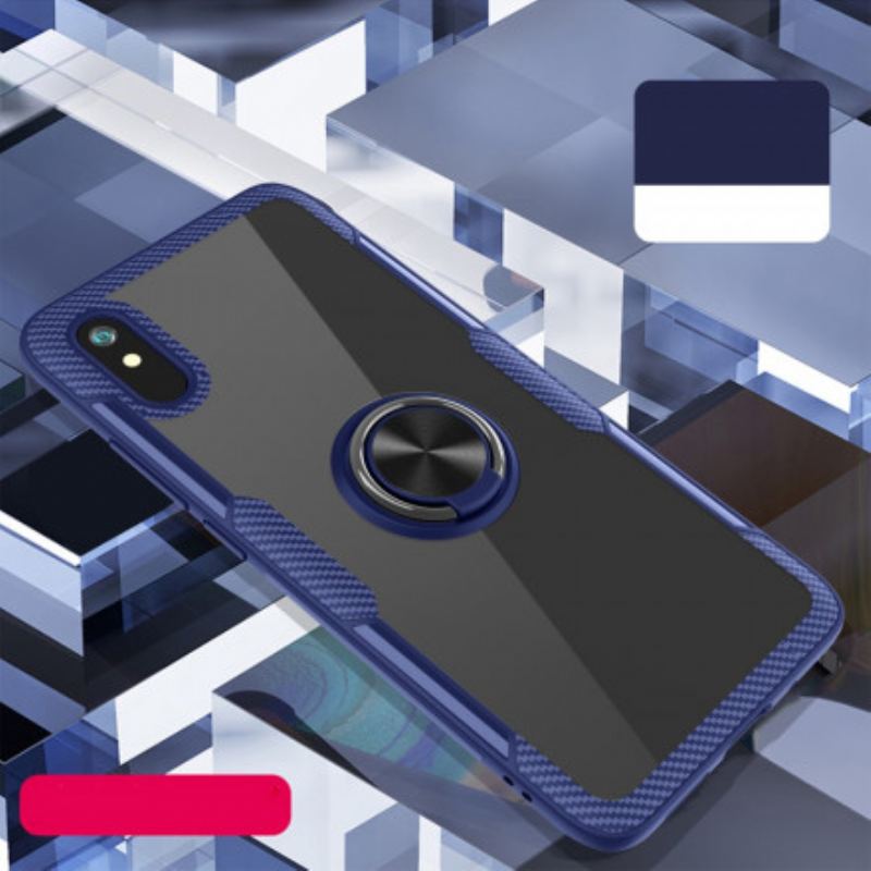 Coque Xiaomi Redmi 9A Fibre Carbone Anneau Métallique