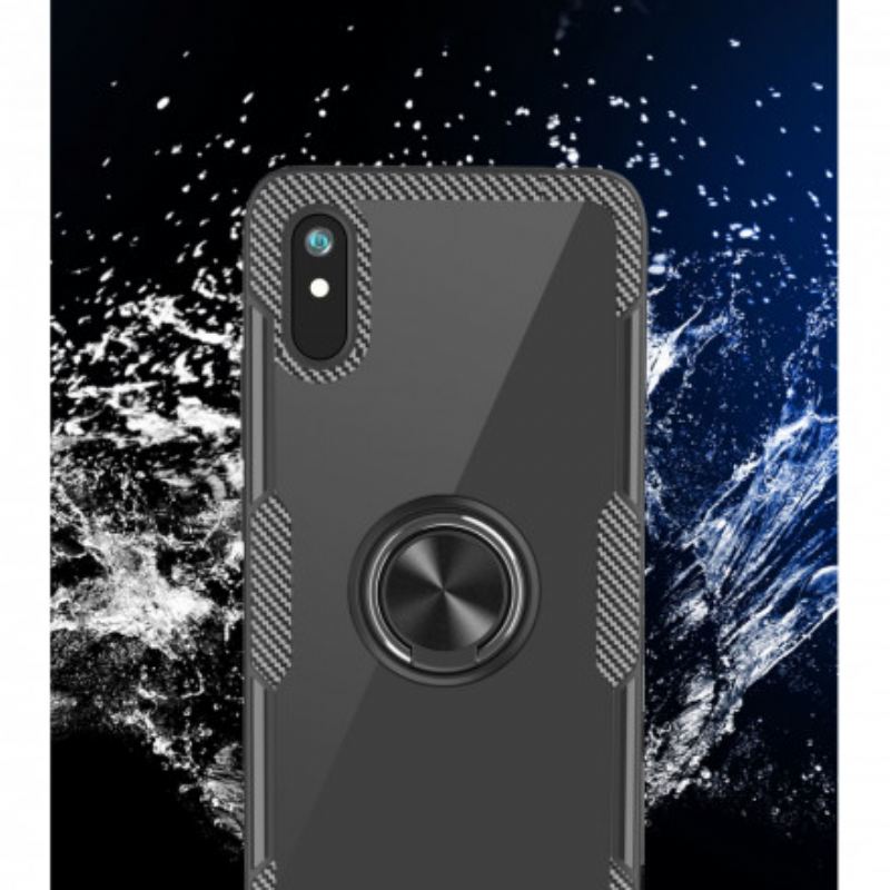 Coque Xiaomi Redmi 9A Fibre Carbone Anneau Métallique