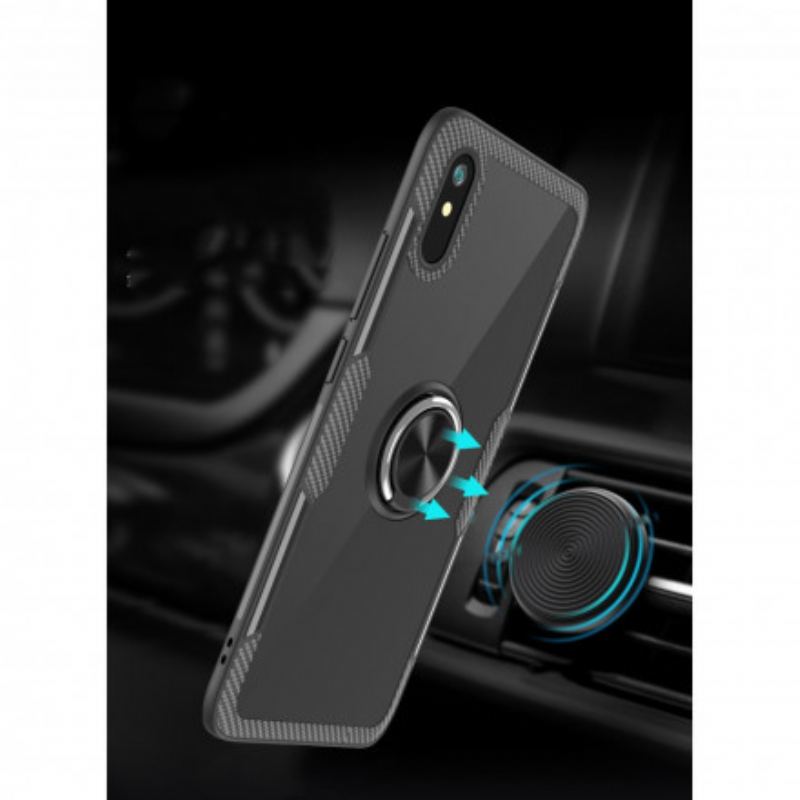 Coque Xiaomi Redmi 9A Fibre Carbone Anneau Métallique