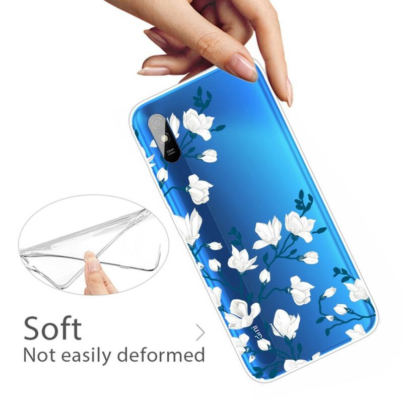 Coque Xiaomi Redmi 9A Fleurs Blanches