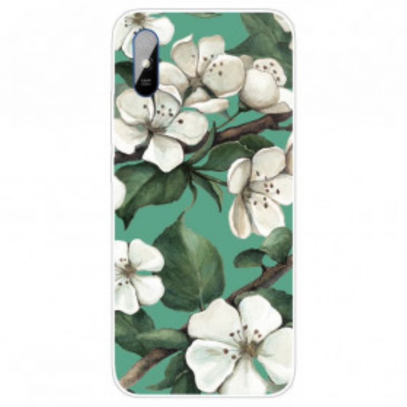 Coque Xiaomi Redmi 9A Fleurs Blanches Peintes