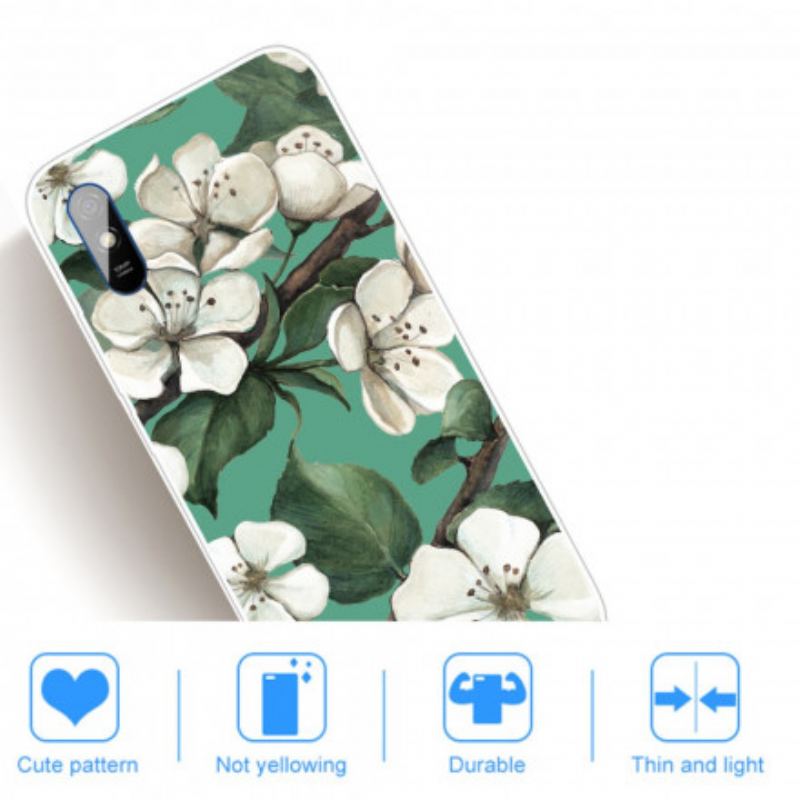 Coque Xiaomi Redmi 9A Fleurs Blanches Peintes