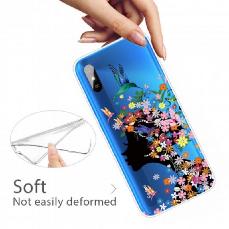 Coque Xiaomi Redmi 9A Jolie Tête Fleurie