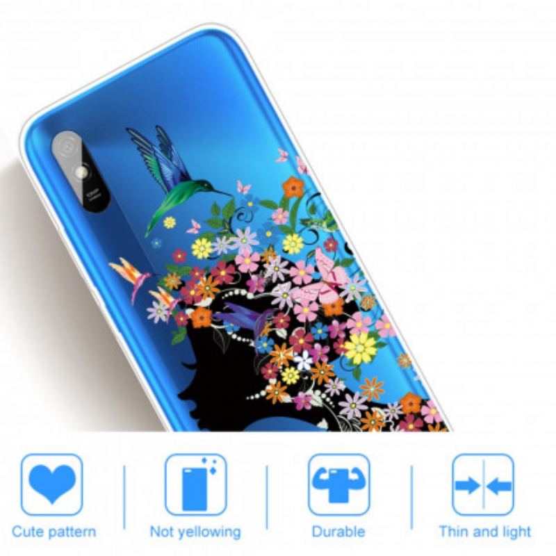 Coque Xiaomi Redmi 9A Jolie Tête Fleurie