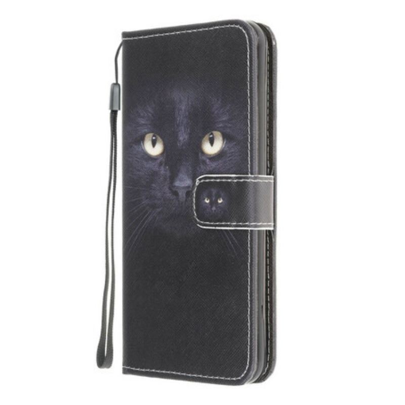 Housse Xaiomi Redmi 9A Yeux de Chat Noir à Lanière