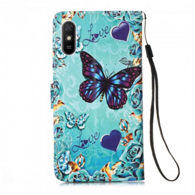 Housse Xiaomi Redmi 9A Love Butterflies à Lanière