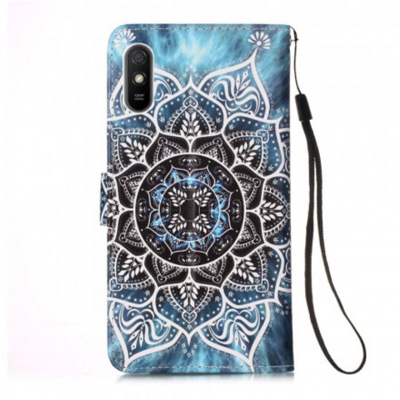 Housse Xiaomi Redmi 9A Mandala Noir à Lanière