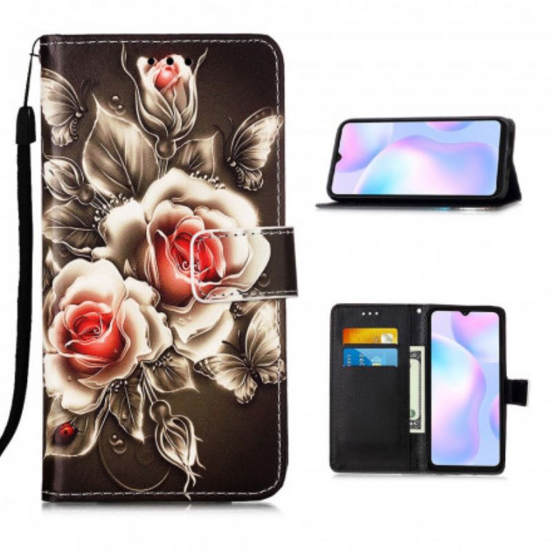 Housse Xiaomi Redmi 9A Rose Noire à Lanière